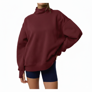 Sudadera de cuello alto reversible de forro polar grueso personalizada para invierno, oversize, lisa, 100% algodón, para mujer, con logo frontal personalizado - Product Image 5