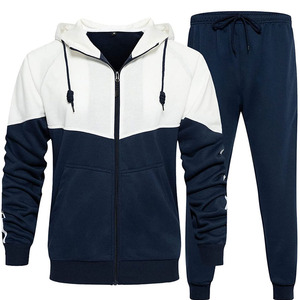 Conjunto Deportivo de 2 Piezas para Hombre, Color Azul Marino y Blanco, Chaqueta con Capucha y Cremallera de Manga Larga con Bolsillos Laterales, Ropa Casual de Otoño - Product Image 6