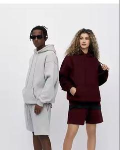 Conjunto de Sudadera con Capucha y Pantalones Cortos de Camuflaje Unisex, 100% Algodón Tejido, Suave y Cómodo, Ropa Casual para Estar en Casa, Gris Jaspeado y Negro - Product Image 5