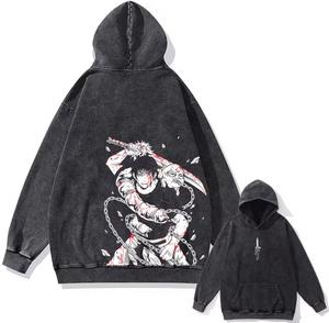 Sweat à capuche unisexe oversize imprimé streetwear noir 100% coton molletonné avec motif chaîne et logo frontal, idéal pour l'hiver, séchage rapide - Product Image 1