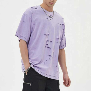 Camiseta Oversize para Hombre, Estilo Desgastado, Manga Corta, Color Sólido, Estilo Urbano, 100% Algodón, Cuello Redondo, Corte Regular, Transpirable por Delante - Product Image 2