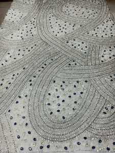 Tissu en dentelle de tulle français de luxe, fantaisie, traditionnel, élégant, fait main, brodé de strass, pour robes/sacs, 5 yards - Product Image 3