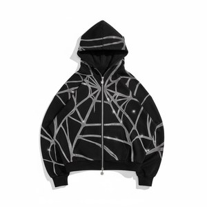 Nouveau sweat à capuche zippé noir de haute qualité avec strass pour homme – Style streetwear décontracté pour l'automne - Product Image 1