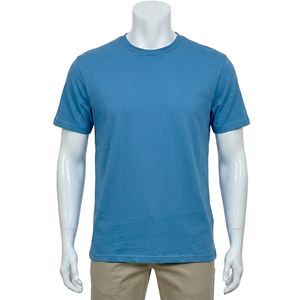Camiseta de Manga Corta Azul Sólido para Hombre, Cuello Redondo, Corte Regular, Tejido de Punto Informal, 100% Algodón Jersey - Product Image 1