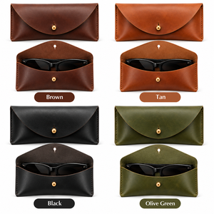 Estuche para Gafas de Sol de Cuero Genuino con Cierre de Botón, Hecho a Mano, Protector, Bolsa de Almacenamiento para Lentes - Product Image 3
