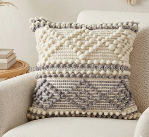 24 x 24 Inches Oversized Wool Diamond Cushion Cover – Cotton & Wool Geometric <b>Decorative</b> Square Throw <b>Pillow</b> - Product Image 3
