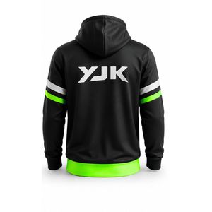 Sudadera con Capucha y Logotipo Personalizado para Hombre, Negra y Verde, Tejido Transpirable de Capa de Aire de 330 g, Corte Deportivo Regular, Diseño con Bolsillo Frontal, Ropa de Invierno - Product Image 3