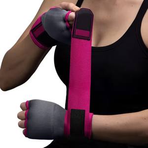 Half Finger MMA/Kick Boxing Training <b>Gloves</b> with for Wrist Closure for Martial Arts Unisex Pink and Gray Leather - Product Image 3