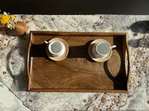 Ensemble de plateaux en bois faits à la main, sculptés à la main, rectangulaires, pour la décoration rustique de la maison, plateau de service pour le café, cuisine - Product Image 5