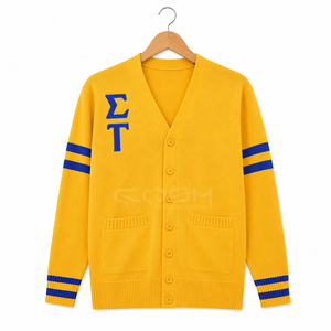 เสื้อสเวตเตอร์อะคริลิกผสมขนสัตว์ Cosh International ลายปักแบบมหาวิทยาลัยกรีก เสื้อคาร์ดิแกนถักสำหรับผู้หญิง สไตล์เครื่องแต่งกายกรีก - Product Image 1