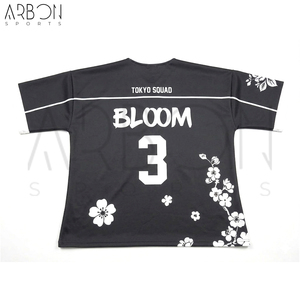 Maillots de football américain surdimensionnés à col en V avec imprimé floral noir et blanc, style esthétique, grande taille, avec transfert thermique - Product Image 2