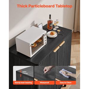 Mobile buffet a 2 livelli scanalato in stile Mid-Century con anta scorrevole, per soggiorno - Product Image 5