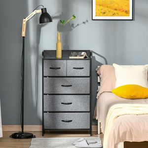 Comò grigio a 5 cassetti con struttura in acciaio in legno e Organizer a 4 livelli per uso camera da letto o corridoio - Product Image 2