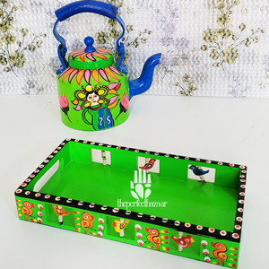 Plateau de service en rotin multicolore peint à la main, design moderne, compatible lave-vaisselle, sans danger pour les aliments, portable - Product Image 3