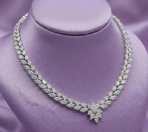 Collier de luxe en moissanite marquise, pendentif fleur, argent 925 plaqué rhodium, bijoux de mariage pour femmes - Product Image 3