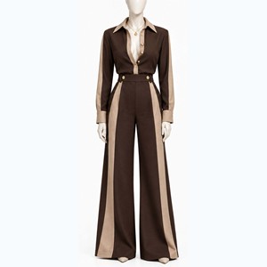 Elegant Design Turn-down Collar Tracksuit High Quality Women New One <b>Wool</b> Blend Suit Set Full Length <b>Pants</b> With Belt Autumn Wear - Product Image 6