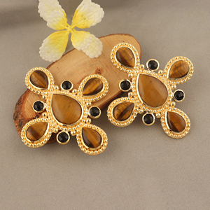 Pendientes de Piedra Preciosa de Ojo de Tigre Natural en Forma de Lágrima con Ónix Negro, Chapados en Oro de 18K, Joyería Vintage, Pendientes Colgantes para Mujer - Product Image 4