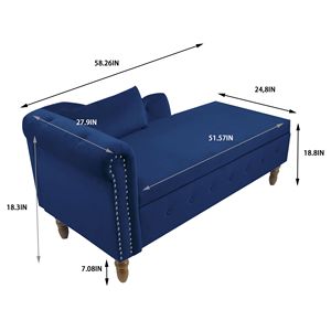 Chaise Longue Moderna in Velluto Blu Navy per Interni, Imbottita con Braccioli Arrotolati e Cuscino Contenitore, Poltrona da Camera da Letto - Product Image 4