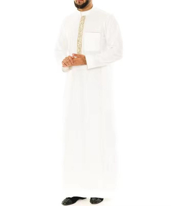 High Quality Casual <b>Men</b> Jubba <b>Thobe</b> Set Floor Length Long Sleeve V Neck Loose Fit Polyester Breathable Embroidery Muslim Arabian - Product Image 3