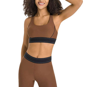 Ensemble de yoga 2 pièces personnalisé pour femme, uni/à carreaux, taille haute, vêtements de fitness et d'entraînement, soutien-gorge de sport et legging, vente en gros - Product Image 3