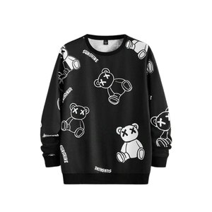 Sweat-shirt unisexe blanc à imprimé ours de dessin animé, coupe oversize, streetwear, col rond, en coton tricoté, pour l'automne - Product Image 2