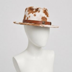 Sombrero de Vaquero de Piel Sintética con Estampado de Vaca, Banda de Cuero, Bordado a Mano, Unisex, para Adultos, Primavera, Verano, Estilo Casual Europeo Americano - Product Image 1
