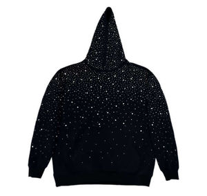 เสื้อฮู้ดดี้หรูหราประดับคริสตัลสีดำสำหรับผู้ชายและผู้หญิง ทรงโอเวอร์ไซส์ ประกายวิบวับ สไตล์สตรีทแวร์ สามารถสั่งทำได้ - Product Image 2