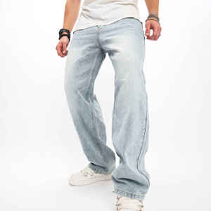 Jean baggy délavé bleu pour homme, coupe ample, denim déchiré, jambe large - Product Image 1