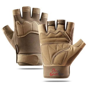 Full Black Custom Logo Half Finger Leather Gym <b>Gloves</b> - Product Image 5