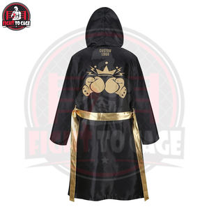 Batas de Boxeo Negras de Satén para Hombre, Producto de la Mejor Calidad, Bata de Boxeador para Adultos con Cinturón, Túnica de Entrada para Boxeo - Product Image 2