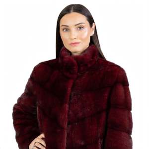 Whiteaura International Elegant Women's Burgundy Faux Mink <b>Fur</b> <b>Hooded</b> <b>Jacket</b> Stand Collar Full Sleeve Winter Warm Coat Short - Product Image 4