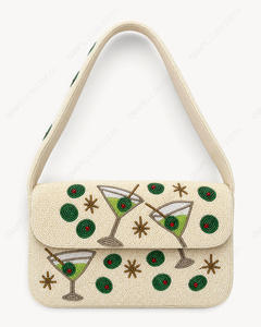 Handcrafted Beaded Shoulder Bag Cocktail Glass Motif Seed Bead Evening <b>Handbag</b> with Long Beaded Strap Women Wholesale - Product Image 2