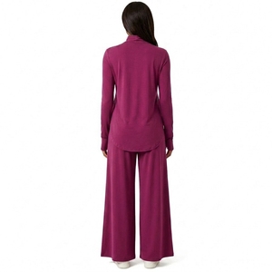 Ensemble de survêtement de yoga pour femmes, couleur unie, manches longues, coupe ample, respirant, vêtements de fitness pour toutes les saisons, tenue de sport modeste - Product Image 2