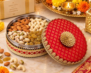 Caja de Regalo Decorativa de Acero de 7 Pulgadas y 900 g para Frutos Secos, Ideal para Regalos de Diwali, Bodas y Cestas de Regalo - Product Image 2