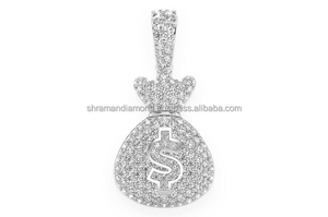 Colgante de Plata 925 con Baño de Rodio, Personalizado con Diamantes de Moissanita, Diseño de Bolsa de Dinero y Símbolo de Dólar, Amuleto de Hip Hop, Regalo de Buena Fortuna Infinita - Product Image 6