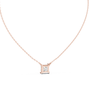 Collier pendentif en or rose 18 carats avec diamant taille princesse pour femme, bijou solitaire élégant et luxueux, cadeau pour elle - Product Image 1