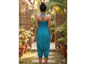 <b>Boho</b> Printed Cotton Midi <b>Dress</b> Halter Neck Asymmetrical Hem Elastic Loose Fit <b>Summer</b> Casual Wear Woven Casual <b>Dresses</b> - Product Image 2