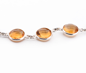 HoneyYellow Handcrafted Natural Citrine <b>Gemstone</b> <b>Bracelet</b> 925 Sterling Silver Round Faceted Stone Jewelry Adjustable Link Chain - Product Image 3