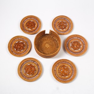 Rattan <b>trivet</b> for teacups natural hand weave coaster combo wood coasters for drink cup holder - Product Image 2