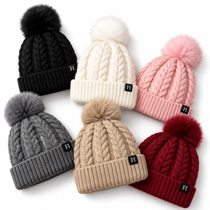 Bonnet d'hiver unisexe en tricot torsadé avec pompon de haute qualité, logo personnalisé, revers côtelé, chapeaux tendance, vente en gros, fournisseur de mode B2B USA - Product Image 6