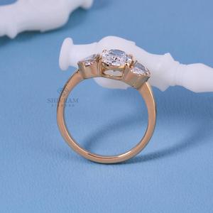 150 CT Oval Lab Grown Diamond IGI Certified Luxury Engagement <b>Ring</b> with Half <b>Moon</b> Side <b>Stones</b> 925 Silver - Product Image 2