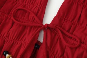 <b>Red</b> Breathable Woven <b>Lace</b> up Back Hollow Out Casual Summer Halter Tank <b>Tops</b> for Women - Product Image 2