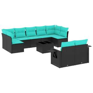 Set di divani da giardino in polyrattan nero da 10 pezzi con cuscini - Product Image 2