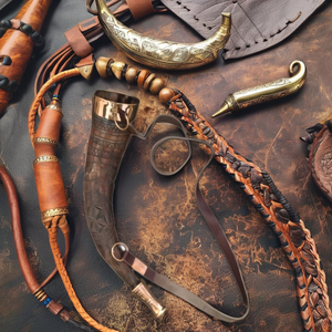 Corne à boire nordique sculptée et polie de qualité supérieure en véritable corne de bœuf, avec étui en cuir et sac cadeau, trompette, décoration d'intérieur - Product Image 1