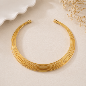 Gold Layered Torque <b>Necklace</b>, Minimalist Brass Collar <b>Necklace</b>, <b>Statement</b> Choker <b>Necklace</b>, Multi Strand Gold Neck Cuff, Handmade - Product Image 1