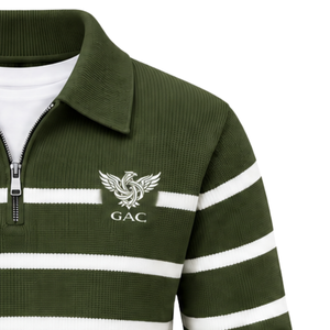 Pull en maille pour homme vert olive et blanc imprimé, épais, anti-boulochage, en laine/acrylique, à col zippé, manches longues, poignets côtelés - Vente en gros - Product Image 3