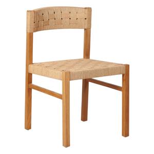 Chaise de salle à manger en teck massif de style Mid-Century Modern, avec assise et dossier tressés, faite à la main, style rotin, design de créateur, pour extérieur, entrepôt, maison, bar - Product Image 1