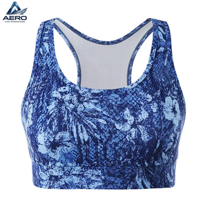 Graphic Print <b>Blue</b> Oceanic Motif Breathable OEM ODM Service Good Supplier New Trendy Comfortable Women Gym Fitness Wear <b>Bra</b> - Product Image 1