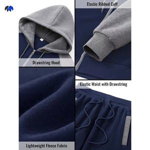 Winter Streetwear Fleece 2 Piece Set Men Tracksuits Pants with String and side pockets and Zippers Hoodie <b>Jogging</b> <b>Suits</b> For Men - Product Image 5