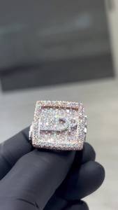Rhodium Plated Custom Letter 925 Sterling Silver Round Cut VVS Moissanite Diamond <b>Cocktail</b> Hip Hop Men's <b>Ring</b> For Every Day Wear - Product Image 3